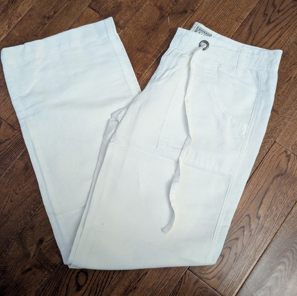 Converse One Star Pants - EUC Ladies Converse One Star ⭐ White Linen Cotton Wide Leg Drawstring Pants Sz 4